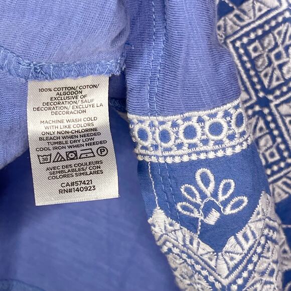 LOFT SP Small Petite Blue White Eyelet Embroidered Short Sleeve Top Boho Cotton - Picture 6 of 8